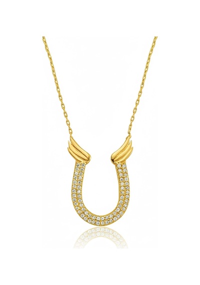 Gümüş Gold Zirkon Taşlı Nal Kadın Kolye Gri