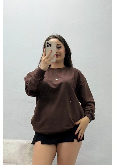 Belendir Kadın Baskılı 2 İplik Sweat Kahve Acı Kahverengi