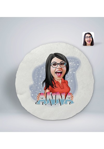 Bk Gift Kişiye Özel İsimli Kadın Karikatürlü Yuvarlak Araç Koltuk Yastığı-1 Çok Renkli