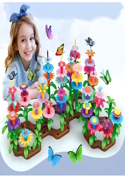 52 Parça Bahçe Çiçek Yapım Seti Yapı Blokları Yapboz Bul Tak Puzzle Eğitici Oyuncak