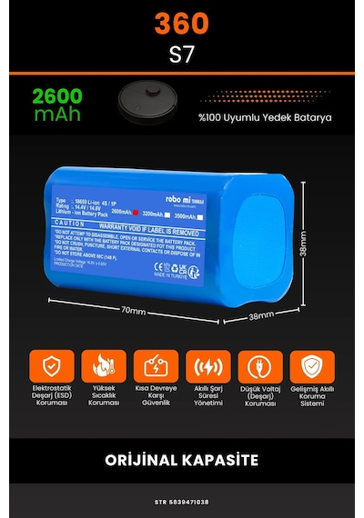 360 S7 2600mAh Robot Süpürge Bataryası