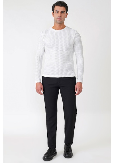 Efor Slim Fit Esnek Pamuklu Dokulu Kumaş Uzun Kollu Ekru Tişört Ts 934