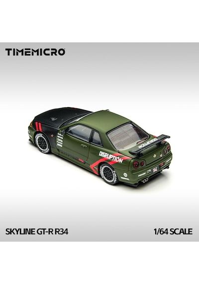 Timemicro 1:64 Nissan Skyline Gt-r R34 Matte Green Disruption Kaput Bagaj Açılır Tm646317 Yeşil