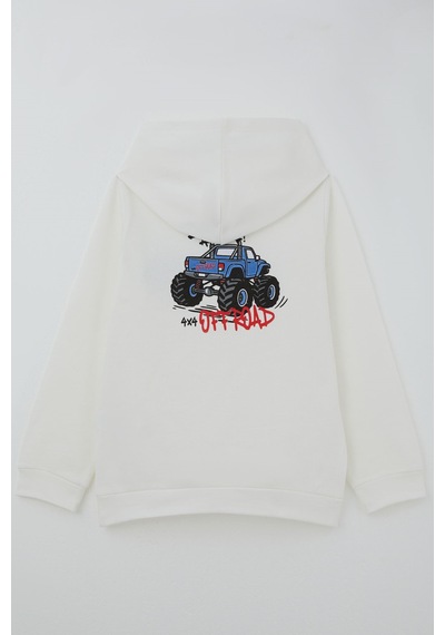 Breeze Erkek Çocuk Sweatshirt Macera Temalı Arazi Aracı Sırt Baskı Detaylı 4-8 Yaş , Ekru