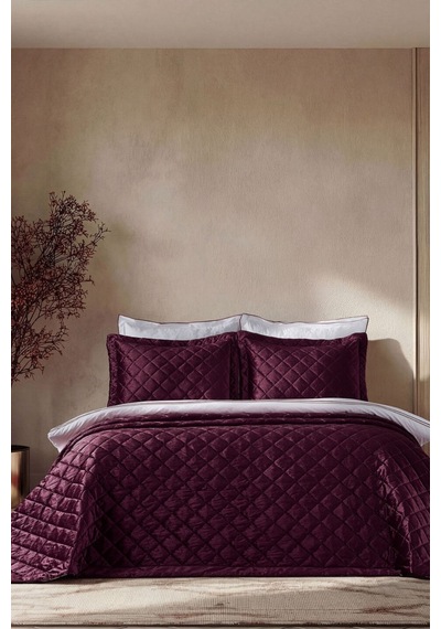 Doqu Home Luxury Imperial Çift Kişilik Kabartma Dokulu Yatak Örtüsü - Mürdüm Mor