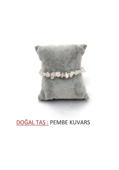 Kırık Doğal Taş Ayarlanbilir Bileklik Açık Pembe