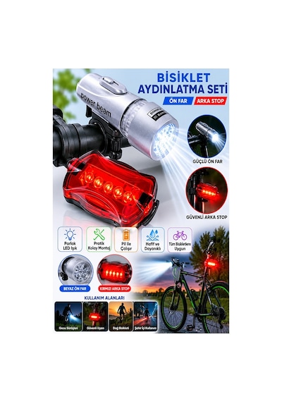 Led Işıklı Bisiklet Ön Far Arka Stop Aydınlatma Işığı Ve Yeşil Sipob Kapağı Haraketli Fotosel Sensörlü Çok Renkli