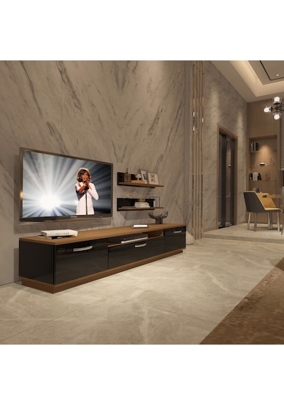 Decoraktiv Trio 4 Mdf Tv Ünitesi Tv Sehpası Ceviz - Siyah