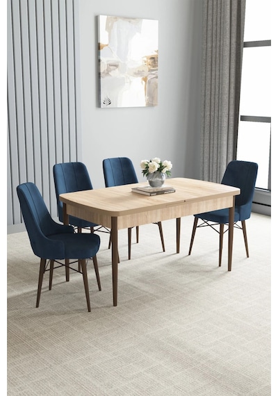 Zümra Serisi, Meşe Desen 80x132 Açılabilir Mdf Mutfak Masası Takımı 4 Adet Sandalye Lacivert Zümra Serisi, Meşe Desen 80x132 Açılabilir Mdf Mutfak Masası Takımı 4 Adet Sandalye Lacivert