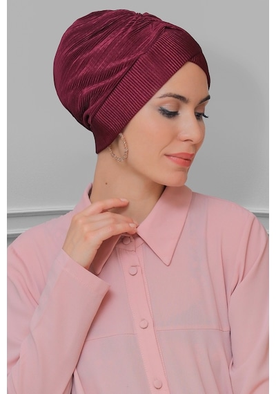Hürrem Bone Fuşya Pratik Hazır Geçmeli Tesettür Bone Fukuro Piliseli Çapraz B Fuşya