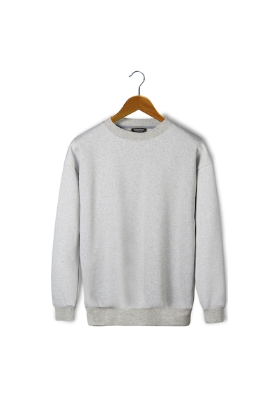 Unisex Gri Oversize Kalın Üç İplik Şardonlu Bisiklet Yaka Basic Sweatshirt Gri