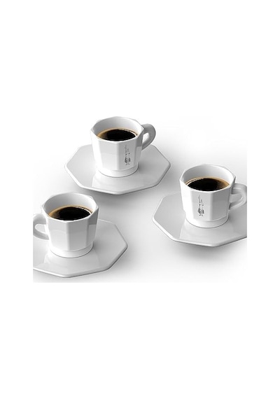 - 4'lü Espresso Fincan Seti - Sekizgen Tasarım - Beyaz Renk - Porselen