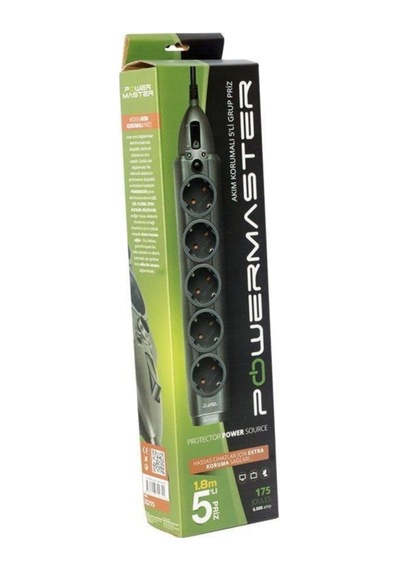 Powermaster PM-33215 5'li Siyah Akım Korumalı Priz  Siyah