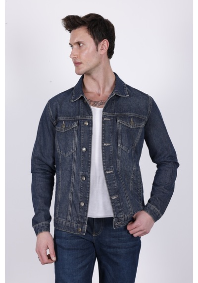 HLT Jeans Erkek Koyu Mavi Yıkamalı Regular Fit Düğmeli Denim Kot Ceket Hlthe042110 HLT Jeans Erkek Koyu Mavi Yıkamalı Regular Fit Düğmeli Denim Kot Ceket Hlthe042110