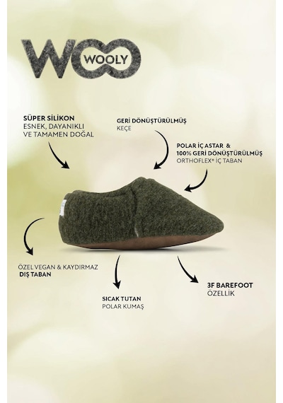 Recycled Woo Wooly Yünlü Haki Barefoot Patik-haki Haki