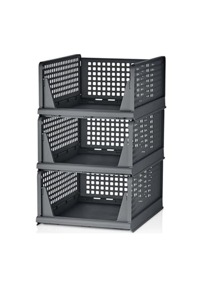 3 Lü Kayar Raf Organizer Gri Dolap Içi Kıyafet Aksesuar Düzenleyici 45x35 Cm Mıt1263 Genel