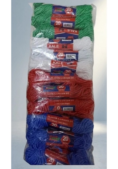 Renkli Plastik Çamaşır İpi 20 Metre 24 Adet -
