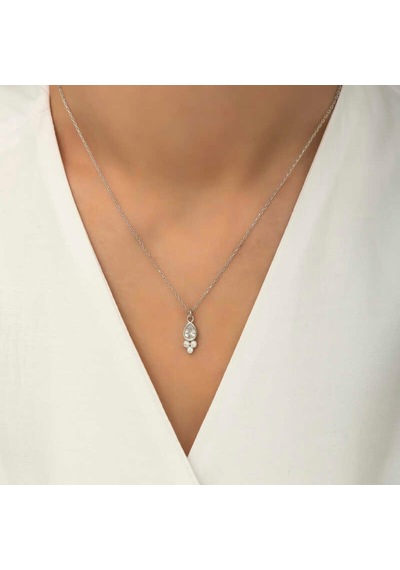 Gümüş Çiğ Damlası Yuvarlak Tektaş Kadın Kolye (525139631)
