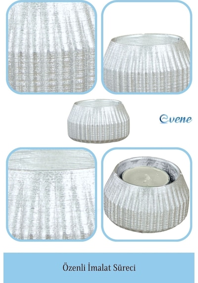Mumluk Şamdan 3 Adet Tealight Uyumlu Çizgili Model - Gümüş