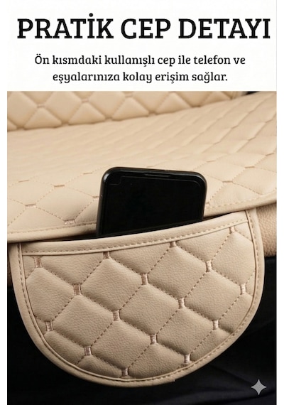 Ergonomik Cepli 3 Parça Oturak Deri Oto Minder Seti Bej