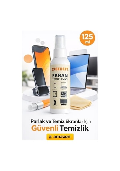 Ekran Temizleyici Seti 125 Ml Nazik Sprey & Yumuşacık 30x30 Kaşmir Bez Tüm Ekranlar İçin Parlak Çözüm