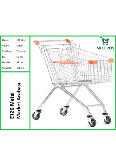 E120 Metal Market Alışveriş Arabası 120 Litre