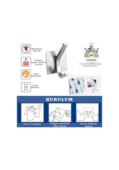 Ardini Kendinden Yapışkanlı Askılık Krom 04 Pakette 5 Adet Krom