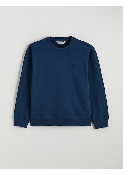Lcw Vision İndigo Bisiklet Yaka Erkek Kalın Sweatshirt