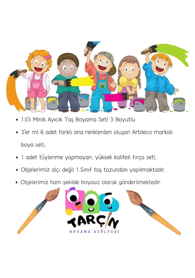 Eğitici Etkinlik Taş Boyama Seti 3 Boyutlu 15 Adet Minik Ayıcık Set Stone Painting