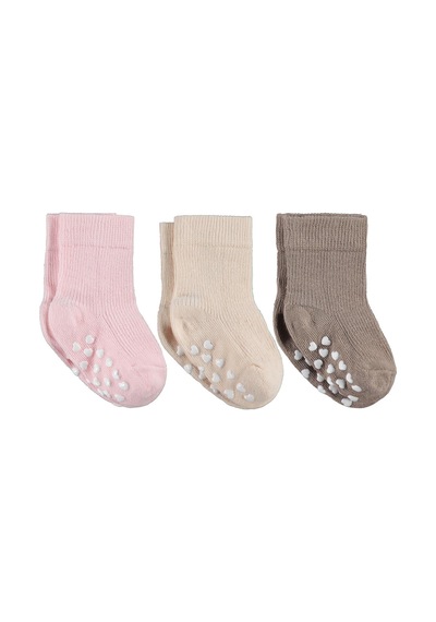 Civil Baby Kaydırmaz Kalp Baskı 3'lü 6- Bebek Kız Çorap Set - Standart