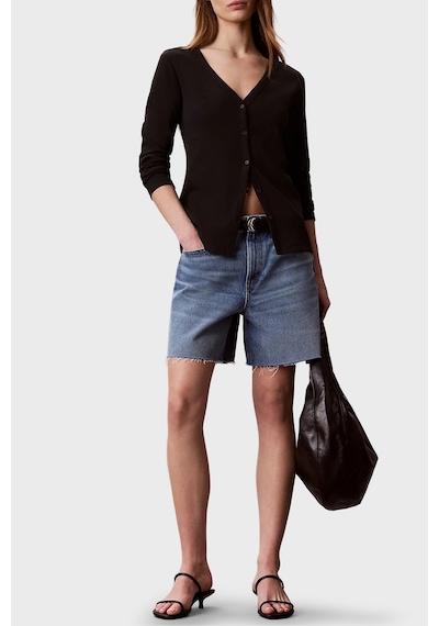 Calvin Klein Logolu V Yaka Düğmeli Hırka Lv047g207gub1 Kadın Hırka Lv047g207g Ub1 Siyah