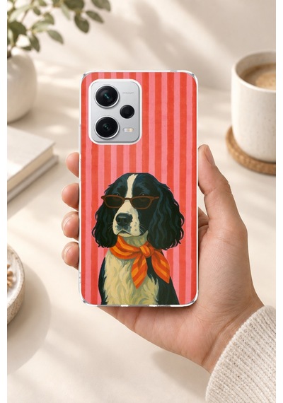 Redmi Note 12 Pro Plus Uyumlu Gözlüklü Ve Fularlı Havalı Köpek Baskılı Silikon Kılıf