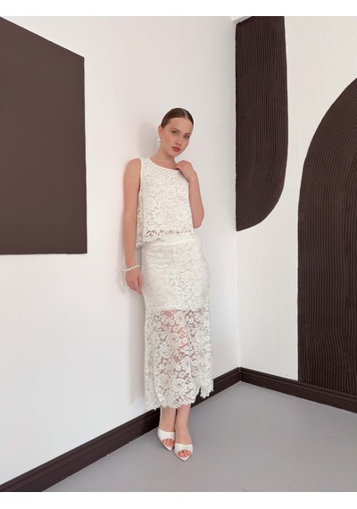 Verymoda Dantel Uzun Etek D3012 Krem