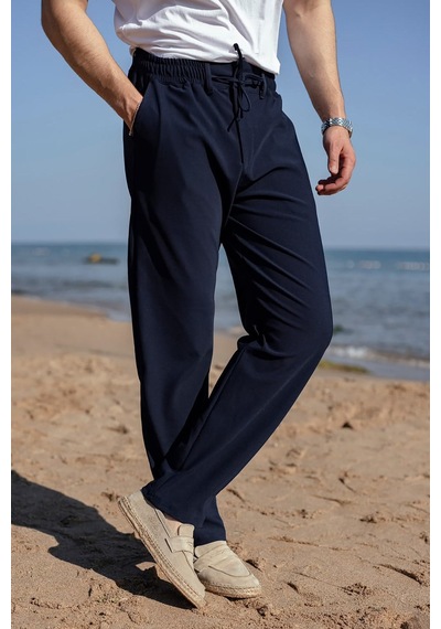 Madmext Lacivert Beli Lastikli Relaxed Fit Jakarlı Erkek Pantolon E6593