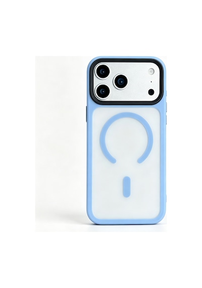 Maks Technology Apple Uyumlu iPhone 18 Pro Kılıf Mat Arka Yüzey Wireless Şarj Özellikli Mkst Flet M-safe Kapak - Açık Mavi