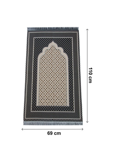 Mihraplı Yıldız Desenli Goblen Seccade - Siyah Siyah