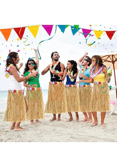 Hawaii Tarzı Hula Eteği 60 Cm Hasır Naturel Etek Bx40 Açık Gri