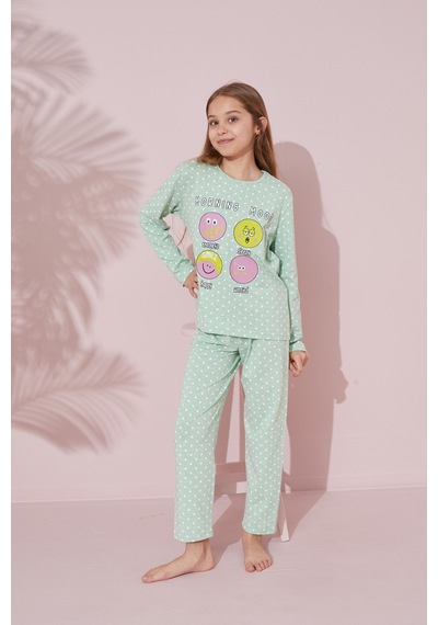Siyah İnci Pamuklu Örme Pijama Takım 24241088 Yeşil
