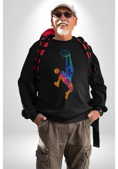Smaç Basketbol Renkli Unisex Siyah Baskılı Sweatshirt Siyah