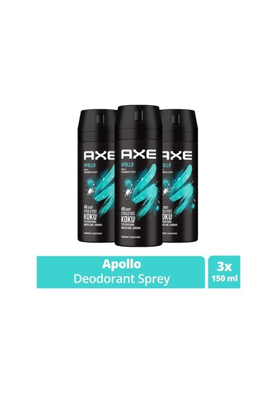 3 Adet Axe Erkek Sprey Deodorant Apollo 48 Saat Etkileyici Koku Vücut Spreyi 150 Ml