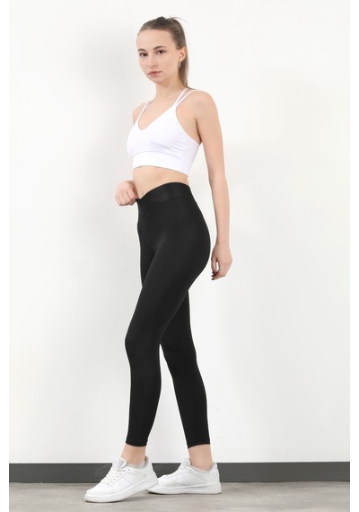 Giysa Kadın Bel Çapraz Lastikli Slim Fit Tayt Siyah - 4019 Siyah
