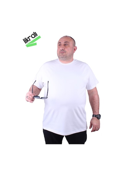 Moc Grande Mocgrande Erkek Büyük Beden Likralı Basic Sıfır Yaka Tişört 11160 Beyaz-Beyaz Çok Renkli