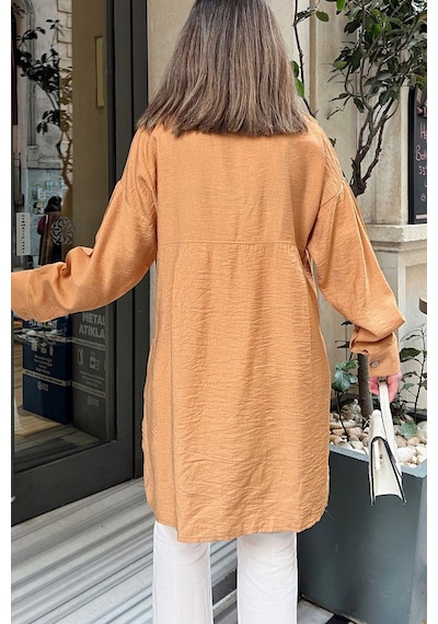 WeShaya Kadın Taba Balon Kol, Pileli, Yırtmaçlı, Oversize, Keten Tunik Gömlek Bej WeShaya Kadın Taba Balon Kol, Pileli, Yırtmaçlı, Oversize, Keten Tunik Gömlek Bej
