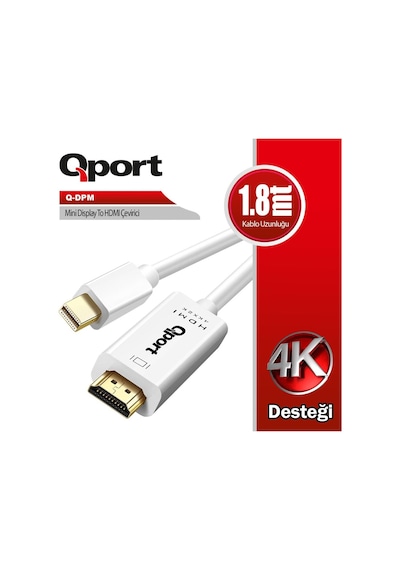 QPort Q-DPM 1.8 Metre Mini Display Port HDMI Kablo