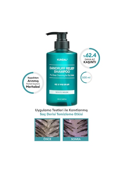 Kepek Karşıtı Bakım Şampuanı %68.5 Daha Az Kepek Kundal Dandruff Shampoo 500ml White Musk