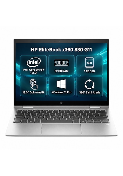 HP Elite X360 830 G11 8L3P5AV Ultra 7 155U 32 GB 1 TB SSD 13.3" W11P Dizüstü Bilgisayar