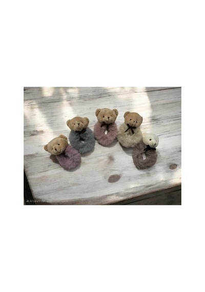 Ayıcıklı Peluş Simit Lastik Toka Vizon - 673852555 Vizon