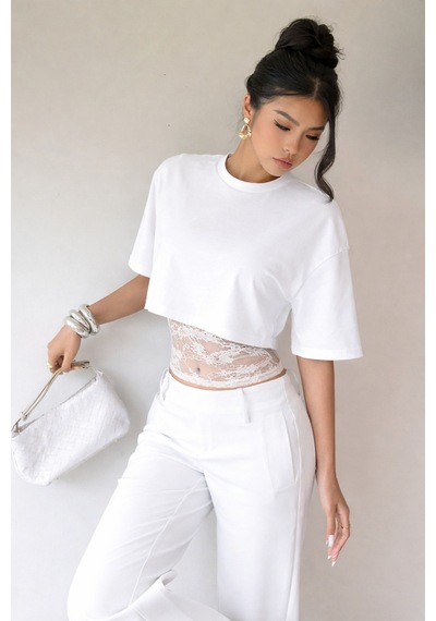 Meren Like Your Style Beyaz Crop Tişört Kadın Dantel Detaylı Yuvarlak Yaka Şık Üst Bluz Beyaz Meren Like Your Style Beyaz Crop Tişört Kadın Dantel Detaylı Yuvarlak Yaka Şık Üst Bluz Beyaz