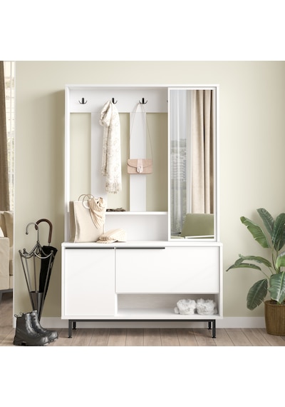 Robin Home Lidya Portmanto Vestiyer Ayakkabılık Aynalı Metal Ayak