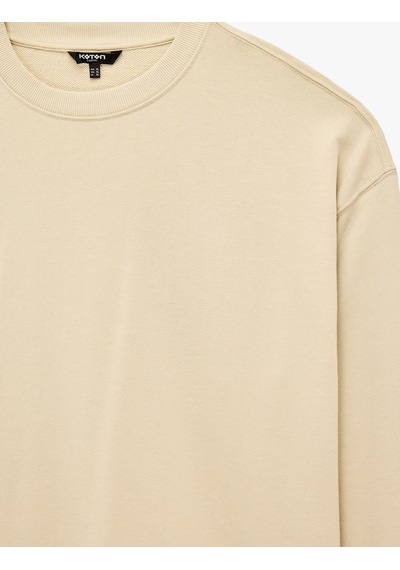 Koton Uzun Kollu Üç İplik Yıkamalı Rahat Kalıp Pamuklu Bisiklet Yaka Sweatshirt Bej 7wam70154mk Ekru